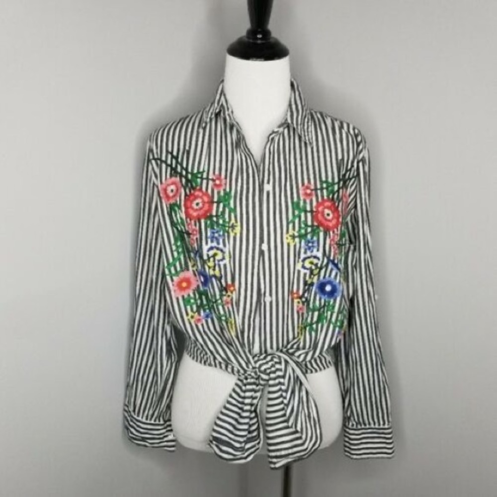 Walter Baker Becca Tunic Striped Embroidered Shirt
